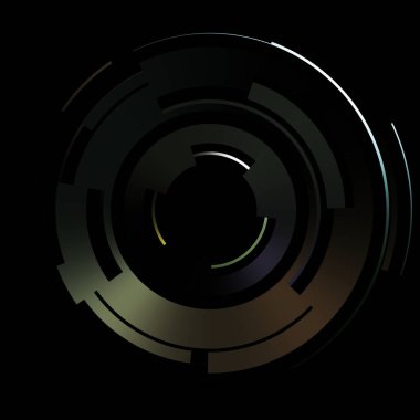 Gelecekçi hud arayüzü elementi. Soyut geometrik arkaplan. Dijital teknolojinin grafiksel çizimi siyah arkaplanda izole edildi..