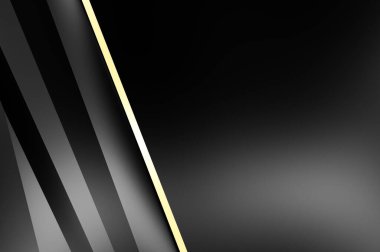 Metin için kopyalama alanı olan soyut siyah paneller. Üç boyutlu illüstrasyon. Renkli ışık özellikli koyu renk tasarım şablonu. Zarif geometrik parlak çizgili arka plan. Minimalist geometrik kapak grafiği.