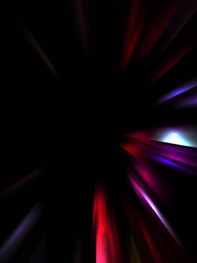 Siyah arkaplanda izole edilmiş dinamik ışık ışınları. Parlayan renkli ışık parçacıklarının grafiksel 2d çizimi.