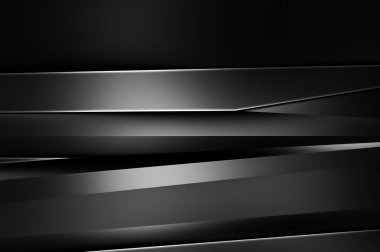 Geometrik katmanlı 3 boyutlu siyah arkaplan. Soyut koyu fütüristik duvar kağıdı. Zarif, parlak çizgili arka plan. Poster, broşür, sunum ve web sitesi için geometrik şablon tasarımı.