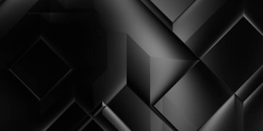 Siyah üç boyutlu geometrik arkaplan. Moda lüks minimalist tasarım. Geometrik şablon. Karanlık elementleri olan birinci sınıf soyut duvar kâğıdı. Poster, broşür, sunum, web sitesi için özel tasarım.