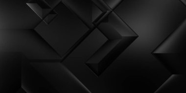 Siyah üç boyutlu geometrik arkaplan. Moda lüks minimalist tasarım. Geometrik şablon. Karanlık elementleri olan birinci sınıf soyut duvar kâğıdı. Poster, broşür, sunum, web sitesi için özel tasarım.