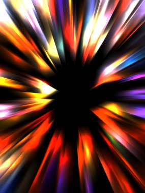 Siyah arkaplanda izole edilmiş dinamik ışık ışınları. Parlayan renkli ışık parçacıklarının grafiksel 2d çizimi.