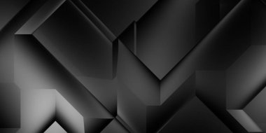 Siyah üç boyutlu geometrik arkaplan. Moda lüks minimalist tasarım. Geometrik şablon. Karanlık elementleri olan birinci sınıf soyut duvar kâğıdı. Poster, broşür, sunum, web sitesi için özel tasarım.