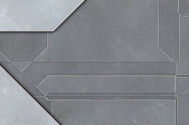 Katmanlı paneller. Fütürist soyut duvar kağıdı. Geometrik teknolojik yansıtıcı arka plan 3D metalik doku. Uzay gemisi desen yüzeyi.