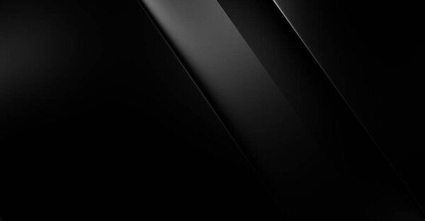 3d style black background with geometric layers. Abstract dark futuristic wallpaper. Elegant glossy stripes backdrop. Geometrical template design for poster, brochure, presentation, website.