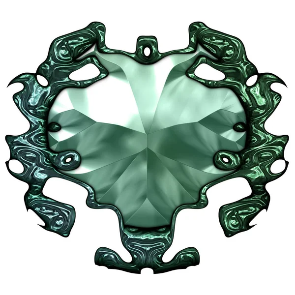 Beyaz arka planda izole bir mücevher. Mücevherli bir fantezi mücevherin 3 boyutlu görüntüsü. Masal elementi. Lüks grafik duvar kağıdı.