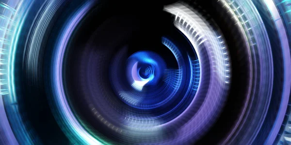 Fotoğraf makinesi konsepti. Soyut arkaplan. Dönen ışık ışınları. Hareketli kavramsal duvar kağıdı. Grafik dijital illüstrasyon. Parlayan neon ışıkları. Parlak sunum tasarım şablonu.