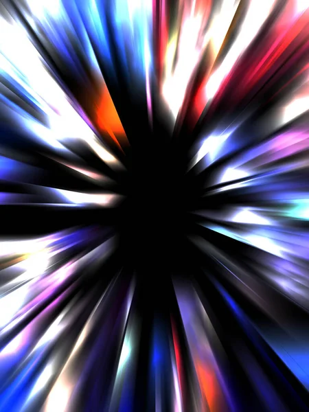 Siyah arkaplanda izole edilmiş dinamik ışık ışınları. Parlayan renkli ışık parçacıklarının grafiksel 2d çizimi.