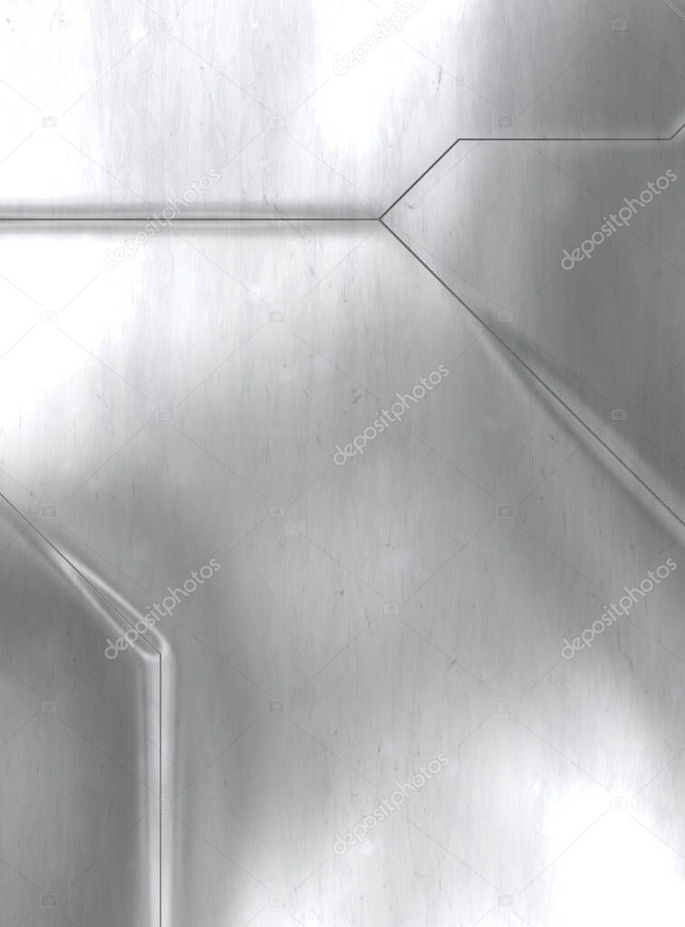 SciFi panels wall. Futuristic conceptual design background. Spaceship texture wallpaper. Brushed technology pattern surface. 3D illustration. Damaged and dented tech.