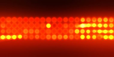 Parlak desenli duvar kağıdı. Sahne ışıkları olan renkli ışıkların ihtişamlı arkaplanı. Parlayan ışıklar siyah arka planda parti izleri. Sahne veya stadyum ışıklarının dijital illüstrasyonu. 