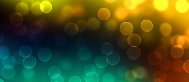 Kavramsal ışıklar duvar kağıdı. Güzel soyut çok renkli bokeh çemberleri parçacıklarla çevrili. Metninizi veya başlığınızı göstermek için boşluk ile odaklanmış olmayan canlı illüstrasyon. 