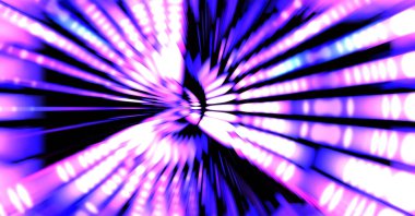 Siyah arkaplanda dönen ışık gösterisi. Lüks çizgiler. Parlak kıvrımlı duvar kağıdı. Uzay tüneli. Dönen ışık çemberi ya da maytap izi. Parlak konsept çizimi.