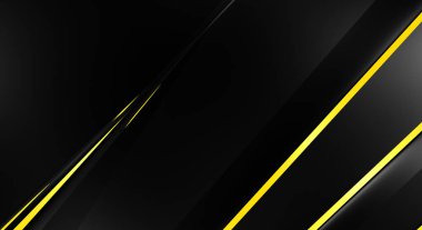 Metin için kopyalama alanı olan soyut siyah paneller. Üç boyutlu illüstrasyon. Renkli ışık özellikli koyu renk tasarım şablonu. Zarif geometrik parlak çizgili arka plan. Minimalist geometrik kapak grafiği.