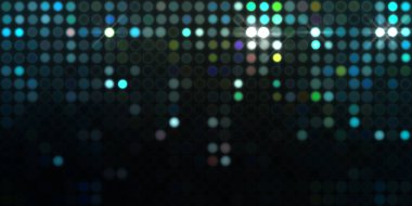 Parlak desenli duvar kağıdı. Sahne ışıkları olan renkli ışıkların ihtişamlı arkaplanı. Parlayan ışıklar siyah arka planda parti izleri. Sahne veya stadyum ışıklarının dijital illüstrasyonu. 