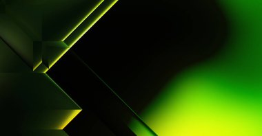 Geometrik dinamik şekiller. Gölgeli teknoloji dijital şablonu ve gradyan arka planda ışıklar. Modern basit geometrik renk gradyanı soyut arkaplan. 3B illüstrasyon. 