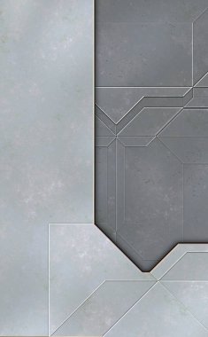Katmanlı paneller. Fütürist soyut duvar kağıdı. Geometrik teknolojik yansıtıcı arka plan 3D metalik doku. Uzay gemisi desen yüzeyi.