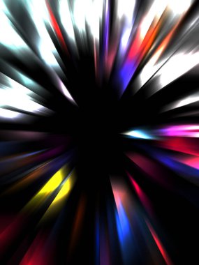 Siyah arkaplanda izole edilmiş dinamik ışık ışınları. Parlayan renkli ışık parçacıklarının grafiksel 2d çizimi.