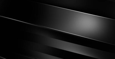 Geometrik katmanlı 3 boyutlu siyah arkaplan. Soyut koyu fütüristik duvar kağıdı. Zarif, parlak çizgili arka plan. Poster, broşür, sunum ve web sitesi için geometrik şablon tasarımı.