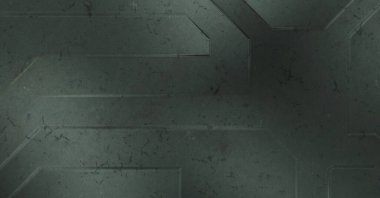 Çukur SciFi panelleri duvar. Üç boyutlu illüstrasyon. Gelecekçi kavramsal tasarım arka planı. Uzay gemisi desenli duvar kağıdı. Fırçalanmış teknoloji desen yüzeyi. 