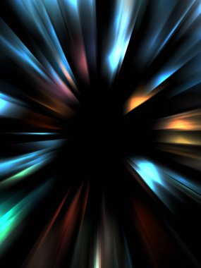 Siyah arkaplanda izole edilmiş dinamik ışık ışınları. Parlayan renkli ışık parçacıklarının grafiksel 2d çizimi.