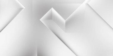 Beyaz 3d geometrik arka plan. Karanlık elementleri olan birinci sınıf soyut duvar kâğıdı. Poster, broşür, sunum ve web sitesi için özel tasarım. Moda lüks minimalist tasarım. Geometrik şablon. 
