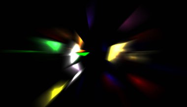 Parlayan ışıkları hareket ettirmenin havalı arka planı. Tasarımınız için canlı renkli bir portal şablonu. Işık ışınları ve hareket halindeki ışıldayan parçacıklar bir solucan deliği şekli oluşturuyor..