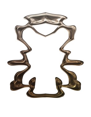 Üç boyutlu metalik illüstrasyon. Beyaz arka planda izole edilmiş fantezi çerçevesi. Davetiyeler, posterler, menü, hatıra defteri ve sunum için mükemmel. Metnin için şablon.