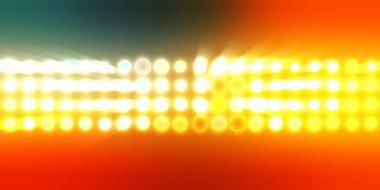 Parlak desenli duvar kağıdı. Sahne ışıkları olan renkli ışıkların ihtişamlı arkaplanı. Parlayan ışıklar siyah arka planda parti izleri. Sahne veya stadyum ışıklarının dijital illüstrasyonu. 