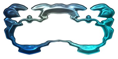 Üç boyutlu metalik illüstrasyon. Beyaz arka planda izole edilmiş fantezi çerçevesi. Davetiyeler, posterler, menü, hatıra defteri ve sunum için mükemmel. Metnin için şablon.