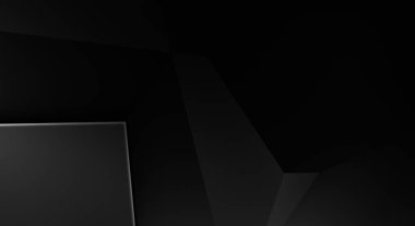 Lüks minimalist tasarım. Fütürist şablon. Karanlık elementleri olan birinci sınıf soyut duvar kâğıdı. Zarif bir zemin. Siyah üç boyutlu geometrik arkaplan. Poster, broşür, sunum için tasarım.