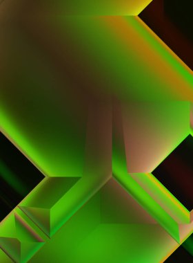 Geometrik dinamik şekiller. Gölgeli teknoloji dijital şablonu ve gradyan arka planda ışıklar. Modern basit geometrik renk gradyanı soyut arkaplan. 3B illüstrasyon. 