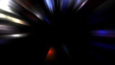 Siyah arkaplanda izole edilmiş dinamik ışık ışınları. Parlayan renkli ışık parçacıklarının grafiksel 2d çizimi.