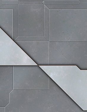 Katmanlı paneller. Fütürist soyut duvar kağıdı. Geometrik teknolojik yansıtıcı arka plan 3D metalik doku. Uzay gemisi desen yüzeyi.