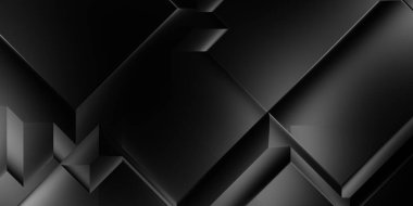Siyah üç boyutlu geometrik arkaplan. Moda lüks minimalist tasarım. Geometrik şablon. Karanlık elementleri olan birinci sınıf soyut duvar kâğıdı. Poster, broşür, sunum, web sitesi için özel tasarım.