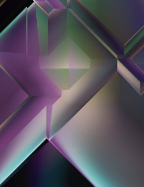 Geometrik dinamik şekiller. Gölgeli teknoloji dijital şablonu ve gradyan arka planda ışıklar. Modern basit geometrik renk gradyanı soyut arkaplan. 3B illüstrasyon. 