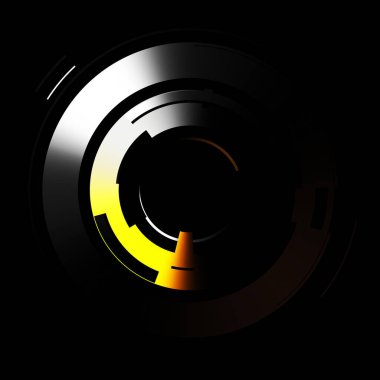 Gelecekçi hud arayüzü elementi. Soyut geometrik arkaplan. Dijital teknolojinin grafiksel çizimi siyah arkaplanda izole edildi..