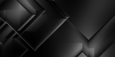 Siyah üç boyutlu geometrik arkaplan. Moda lüks minimalist tasarım. Geometrik şablon. Karanlık elementleri olan birinci sınıf soyut duvar kâğıdı. Poster, broşür, sunum, web sitesi için özel tasarım.