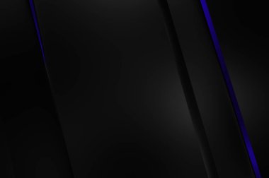 Metin için kopyalama alanı olan soyut siyah paneller. Üç boyutlu illüstrasyon. Renkli ışık özellikli koyu renk tasarım şablonu. Zarif geometrik parlak çizgili arka plan. Minimalist geometrik kapak grafiği.