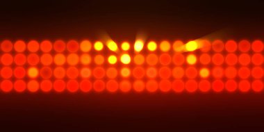 Parlak desenli duvar kağıdı. Sahne ışıkları olan renkli ışıkların ihtişamlı arkaplanı. Parlayan ışıklar siyah arka planda parti izleri. Sahne veya stadyum ışıklarının dijital illüstrasyonu. 