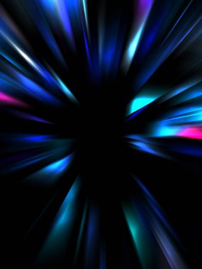 Siyah arkaplanda izole edilmiş dinamik ışık ışınları. Parlayan renkli ışık parçacıklarının grafiksel 2d çizimi.