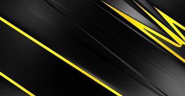 Metin için kopyalama alanı olan soyut siyah paneller. Üç boyutlu illüstrasyon. Renkli ışık özellikli koyu renk tasarım şablonu. Zarif geometrik parlak çizgili arka plan. Minimalist geometrik kapak grafiği.