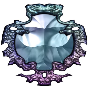 Beyaz arka planda izole bir mücevher. Mücevherli bir fantezi mücevherin 3 boyutlu görüntüsü. Masal elementi. Lüks grafik duvar kağıdı.