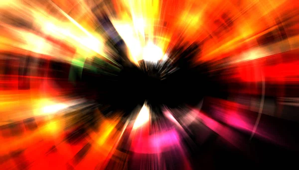 Захватывающее Световое Шоу Красочный Яркий Взрыв Частиц Светящимися Лучами Света — стоковое фото