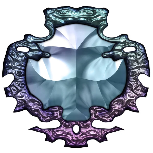 Beyaz arka planda izole bir mücevher. Mücevherli bir fantezi mücevherin 3 boyutlu görüntüsü. Masal elementi. Lüks grafik duvar kağıdı.