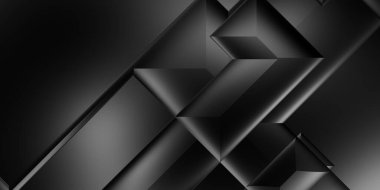 Siyah üç boyutlu geometrik arkaplan. Moda lüks minimalist tasarım. Geometrik şablon. Karanlık elementleri olan birinci sınıf soyut duvar kâğıdı. Poster, broşür, sunum, web sitesi için özel tasarım.