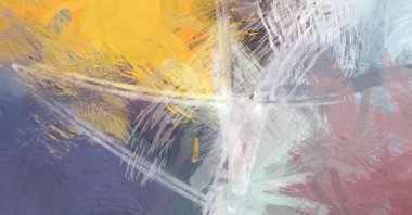 Soyut arkaplanda pürüzlü fırça darbeleri. Fırça boyası. Renkli boya darbeleri. Eşsiz duvar sanatı. Tuvaldeki modern sanat. Renkli çağdaş sanat eserleri.