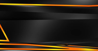 Metin için kopyalama alanı olan soyut siyah paneller. Üç boyutlu illüstrasyon. Renkli ışık özellikli koyu renk tasarım şablonu. Zarif geometrik parlak çizgili arka plan. Minimalist geometrik kapak grafiği.