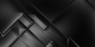 Siyah üç boyutlu geometrik arkaplan. Moda lüks minimalist tasarım. Geometrik şablon. Karanlık elementleri olan birinci sınıf soyut duvar kâğıdı. Poster, broşür, sunum, web sitesi için özel tasarım.