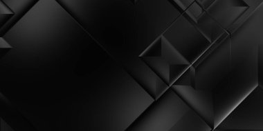 Siyah üç boyutlu geometrik arkaplan. Moda lüks minimalist tasarım. Geometrik şablon. Karanlık elementleri olan birinci sınıf soyut duvar kâğıdı. Poster, broşür, sunum, web sitesi için özel tasarım.